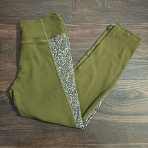 ZYIA Active Olive Green Speckled Stripe 7/8 Leggings Size 8-10